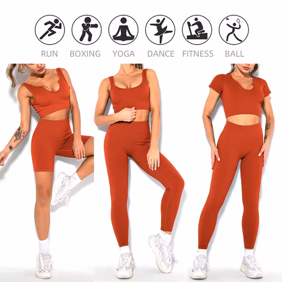 New Fancy 6PCS Set da allenamento Abbigliamento fitness yoga senza cuciture per donna, Top da palestra sexy con pantaloncini da motociclista a vita alta + Pantaloni da yoga Ropa De Activewear